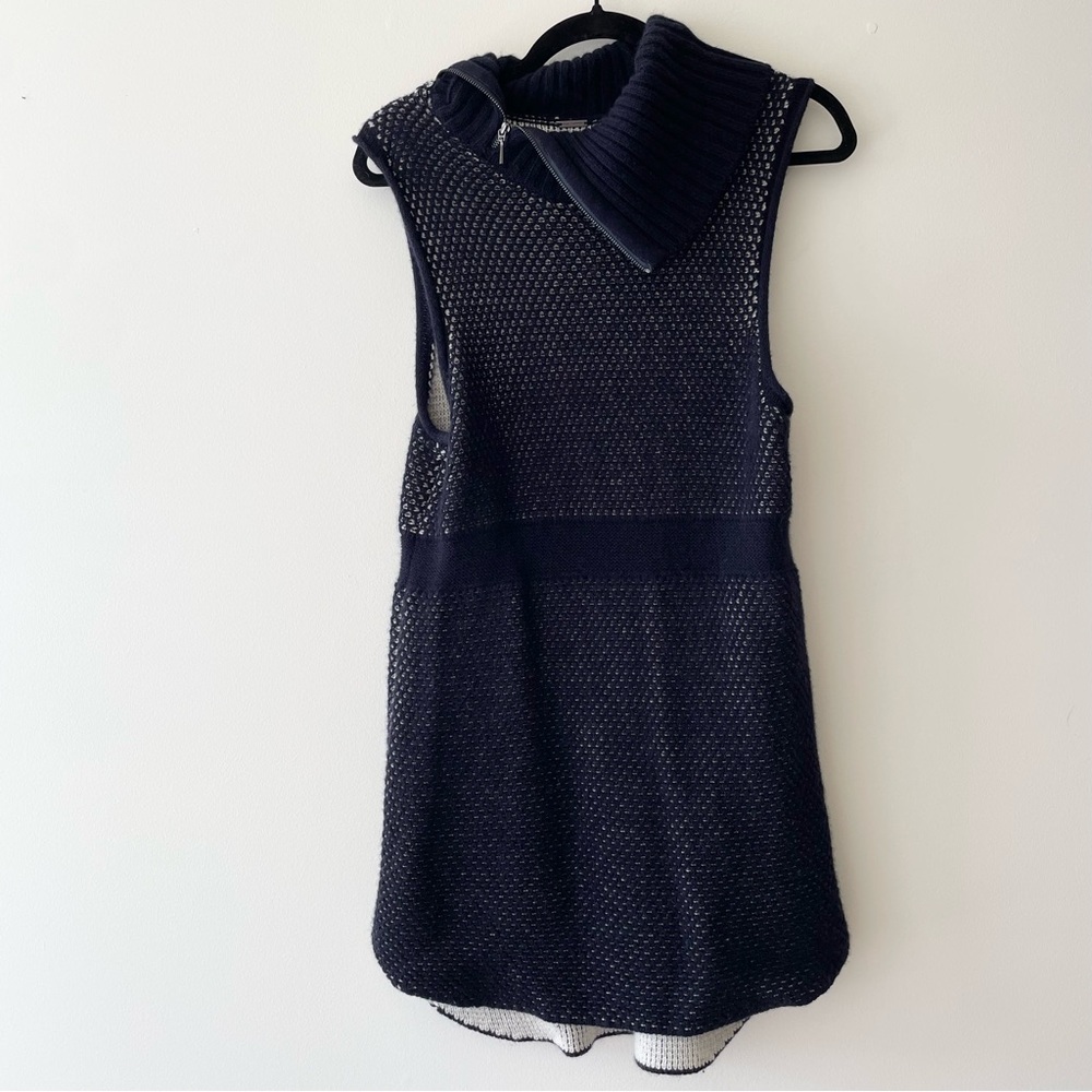 Elie Tahari Wool Cashmere Navy & White Sleeveless Sweater Size S